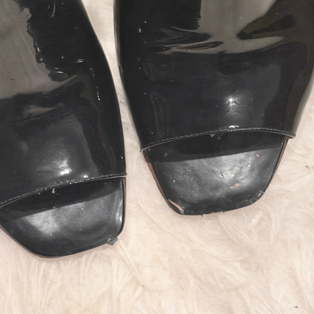CHANEL Black Patent Leather Peep-Toe Ankle Boots Size 38 - Picture 7 of 9